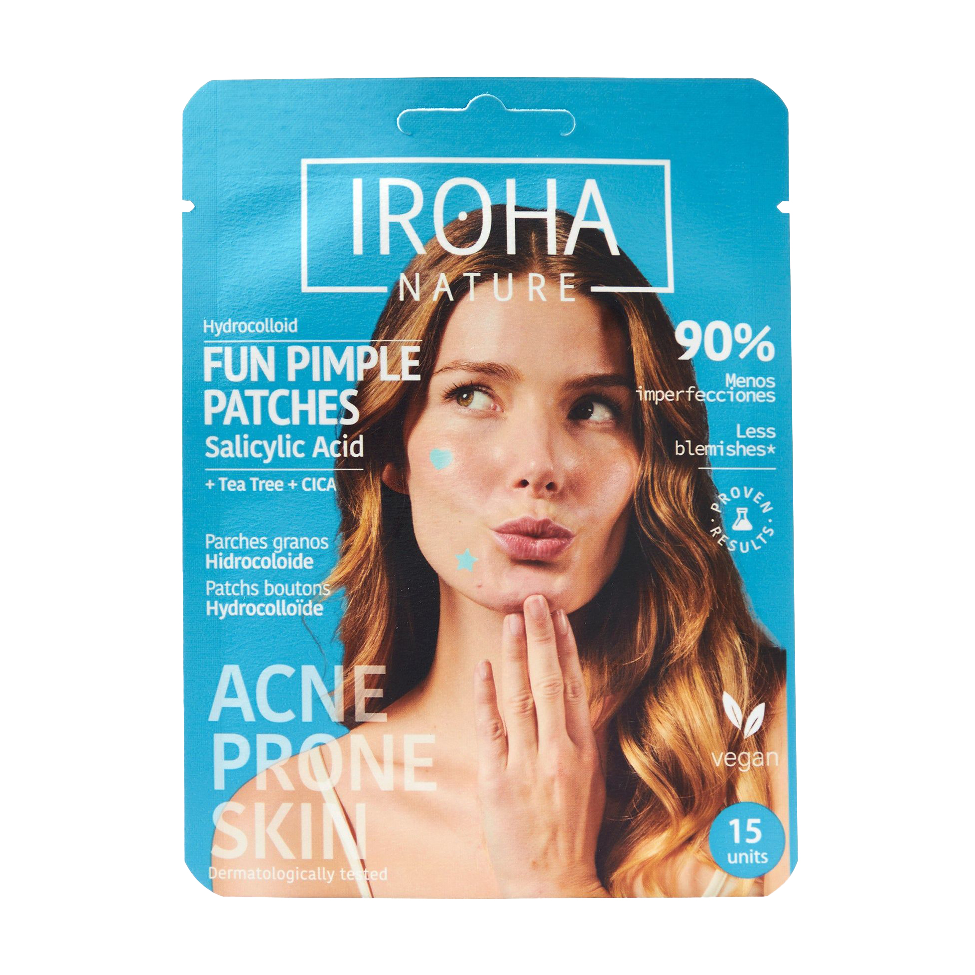 Точкові патчі проти прищів Iroha Nature Hydrocolloid Fun Pimple Patches з саліциловою кислотою, чайним деревом та центелою, 15 шт